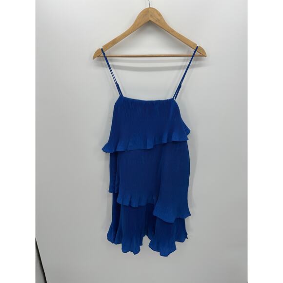 New In Blue Striped Mini Dress Size M Tiered Holiday Festival Cocktail Party NWT - Picture 1 of 8